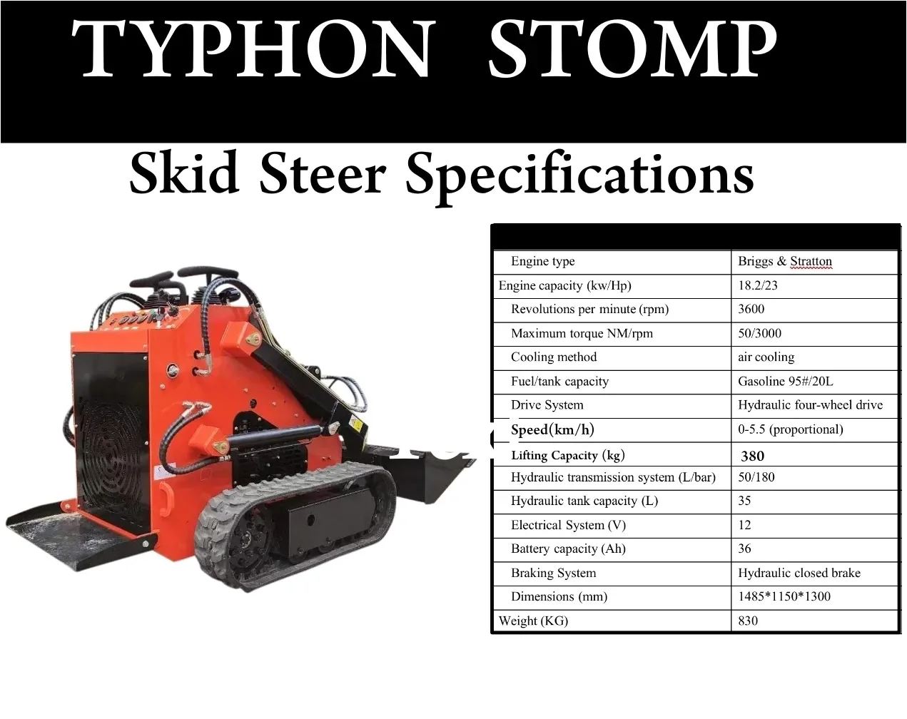Brand New TYPHON STOMP 1,800lbs Mini Skid Steer 23HP Gas EPA Engine USA - Image 5